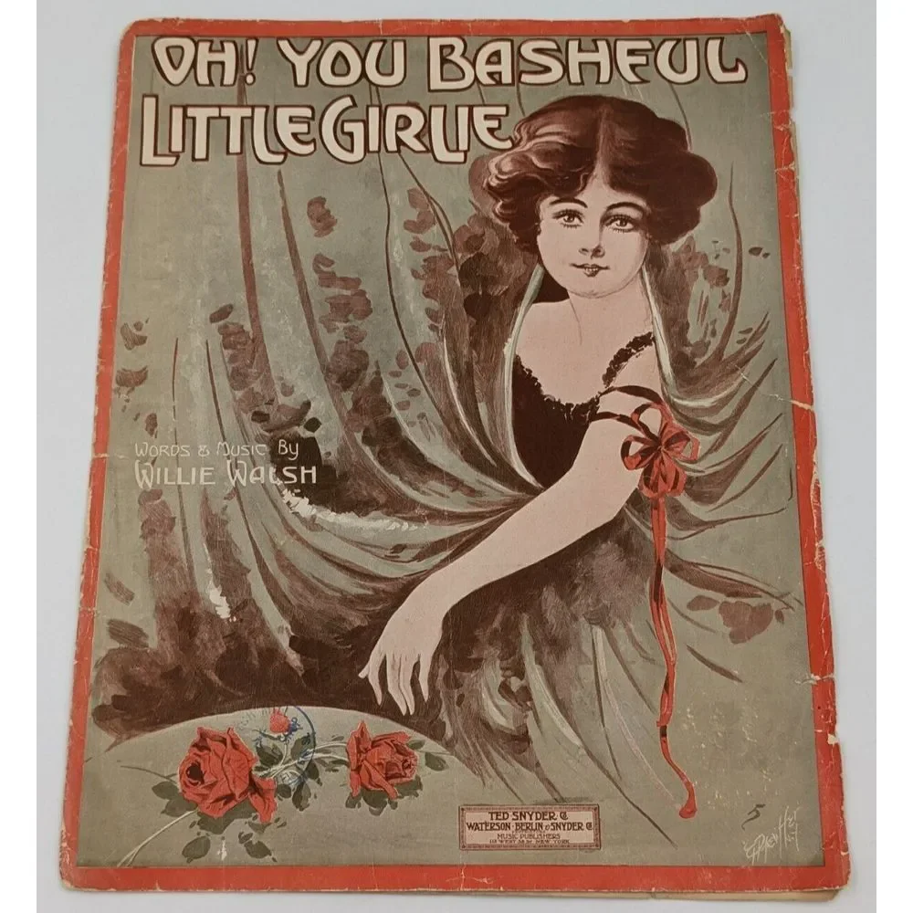Oh You Bashful Little Girlie Sheet Music 1912 Billy‎ Walsh Antique Berlin Woman